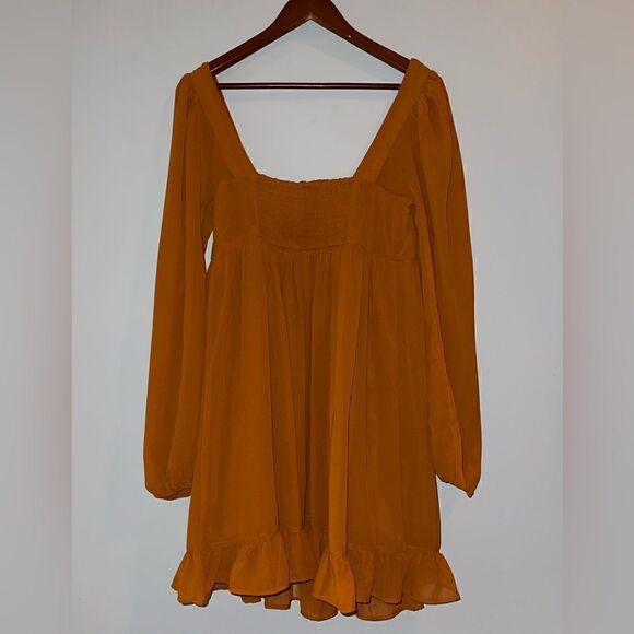 Abercrombie & Fitch Women's Long-Sleeve Ruched Babydoll Mini Dress Size MT - Picture 7 of 11